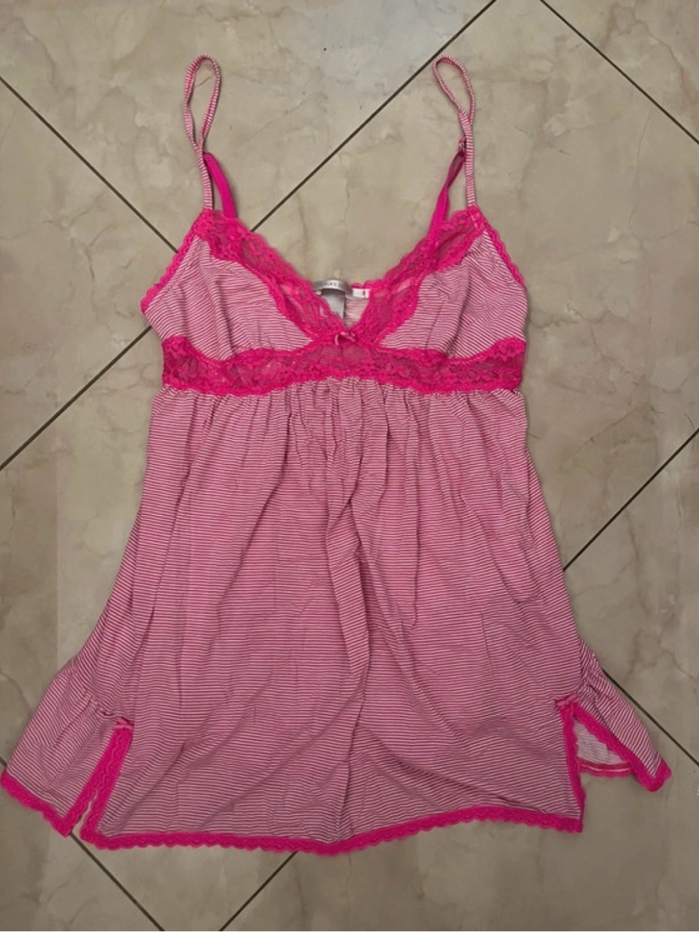 Victoria's Secret Pink Striped Lace-Trim Chemise